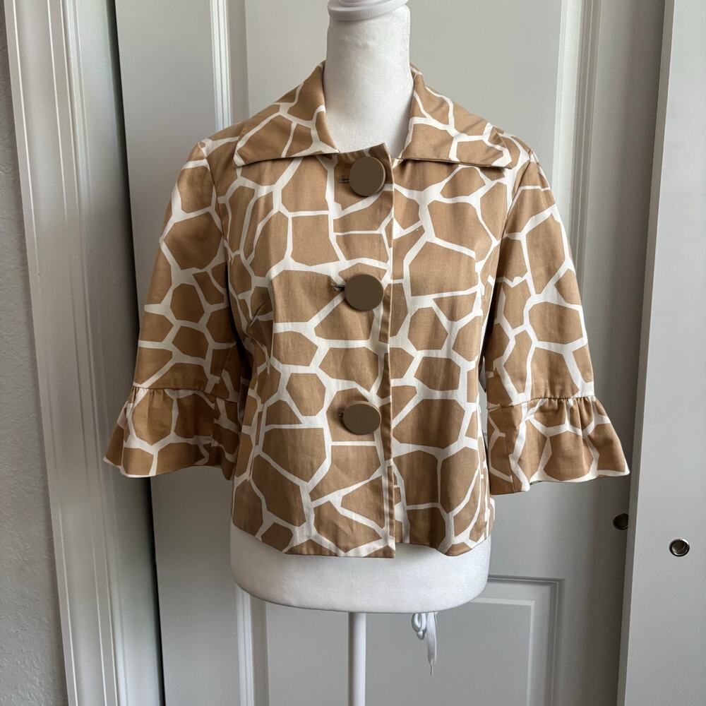 Sandro Sportswear Women’s Giraffe Printed Ruffled Cropped Jacket Sz SP